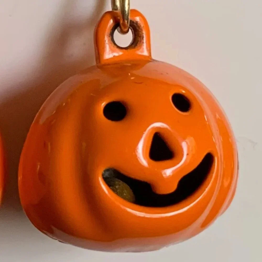 Handmade Halloween Pumpkin Bell Earrings Enamel Jack-o'-L